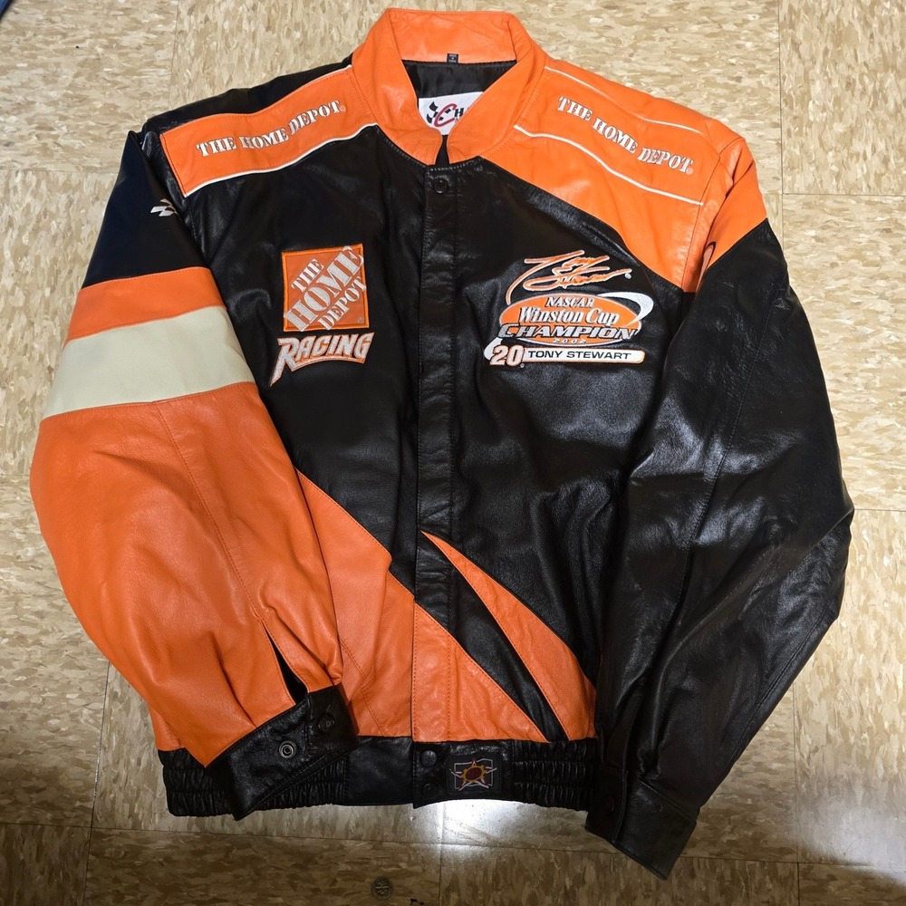 Tony Stewart Home Depot NASCAR 2002 Winston Cup Champion Leather Jacket Mens L